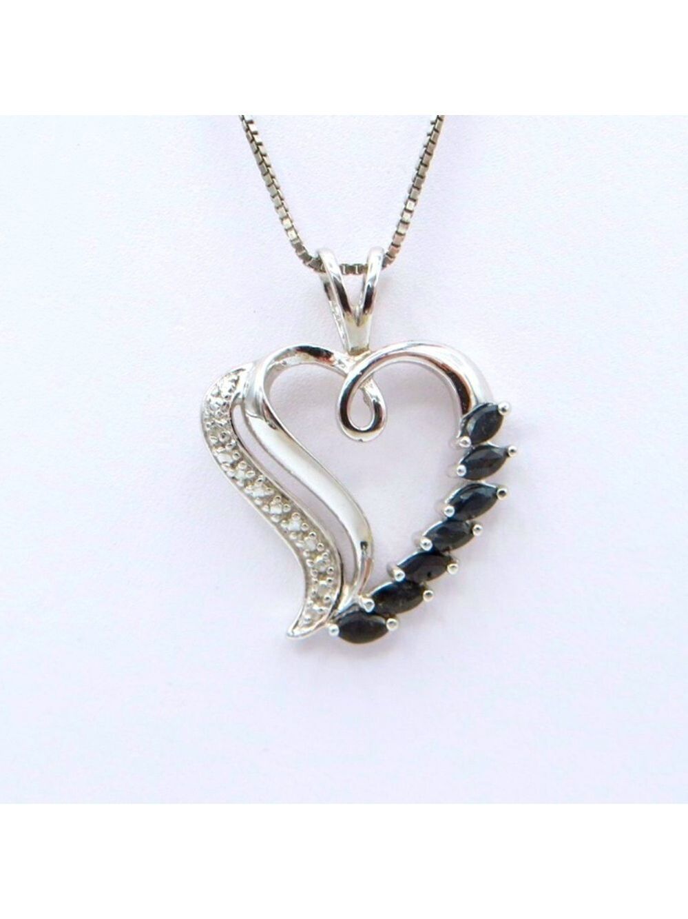 STERLING Silver 925 Stamped Sapphire Heart Pendant 💙
